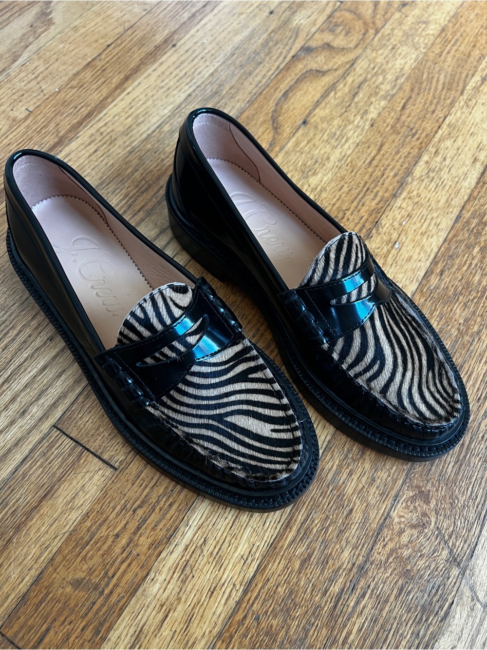 Black Zebra-Print Penny Loafers